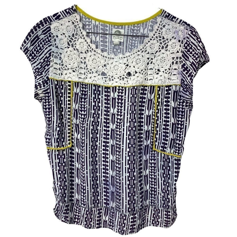 Anthropologie Tiny Patterned Crochet Top in Navy